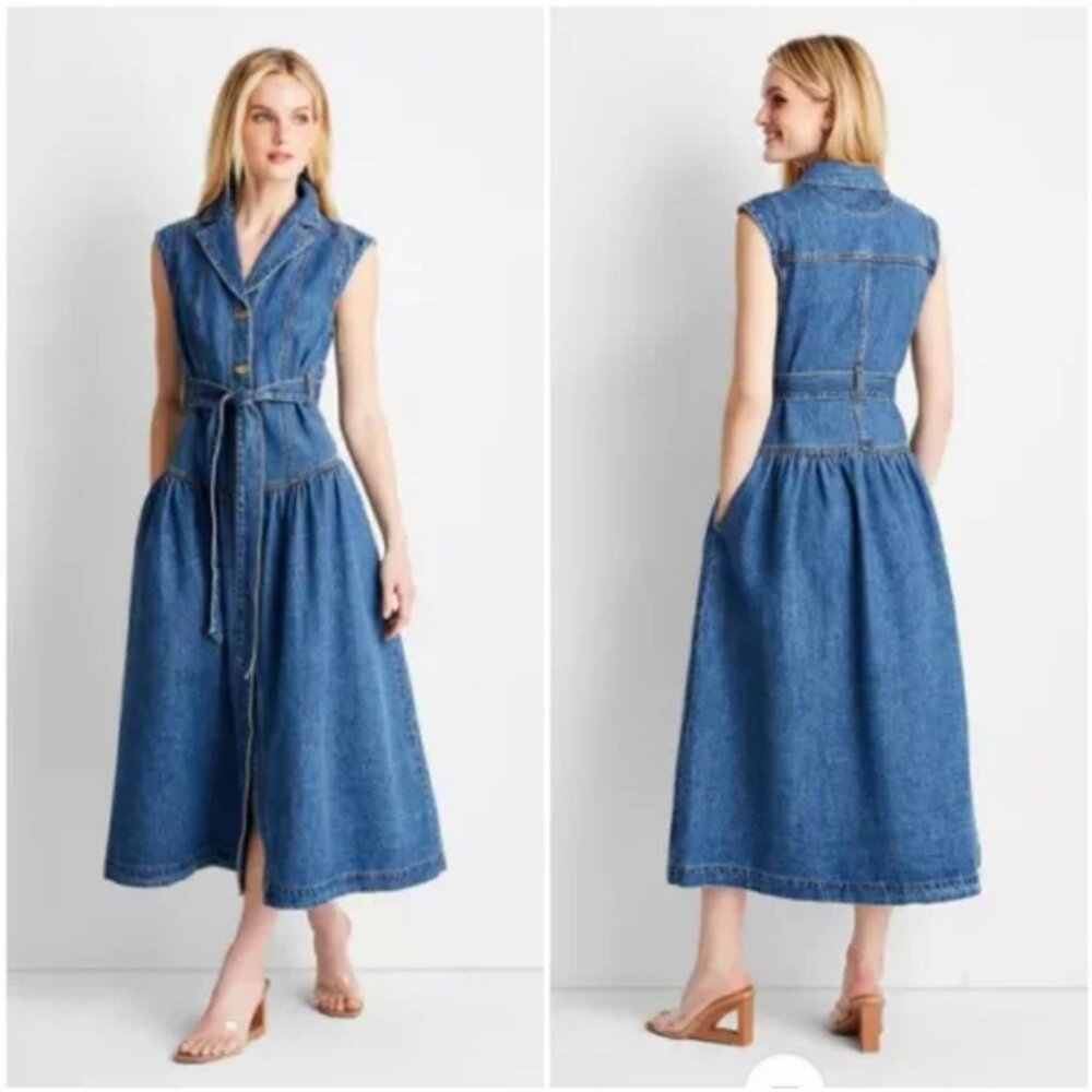 Sleeveless Denim Button Front Midi Dress NWT but needs minor repair Size 4
